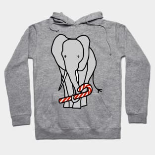 Christmas Elephant holding Candy Cane Hoodie